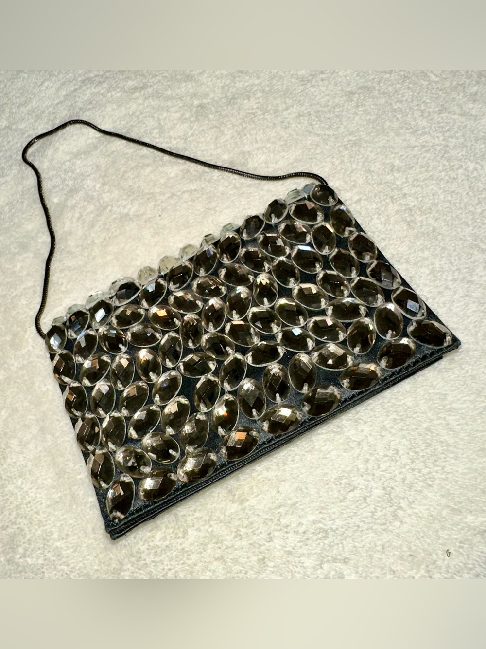 Talbots Black Jeweled Evening Clutch with Clear Crystal Accents